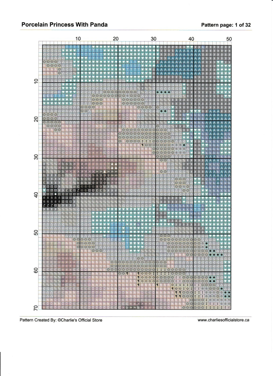 Counted Cross - Porcelain Princess With Panda - Full Coverage Digital Download PDF Format