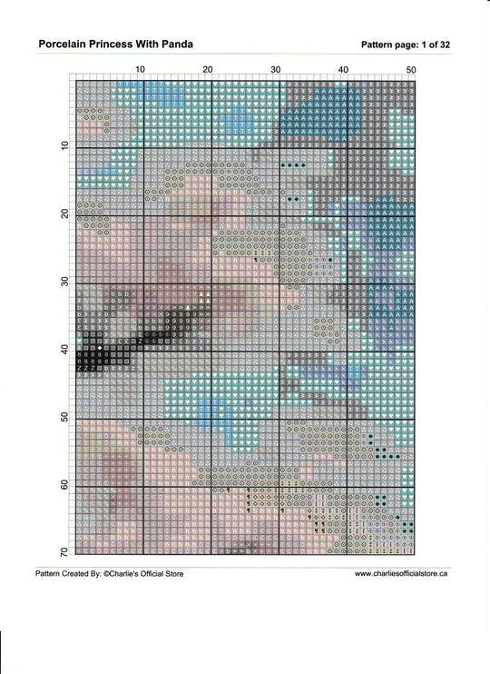 Counted Cross - Porcelain Princess With Panda - Full Coverage Digital Download PDF Format