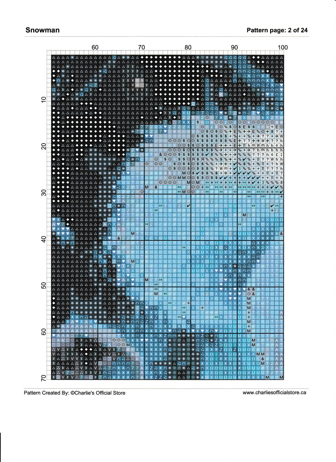 Counted Cross Stitch Snowman Full Coverage Digital Download PDF File Charlie's Official Store