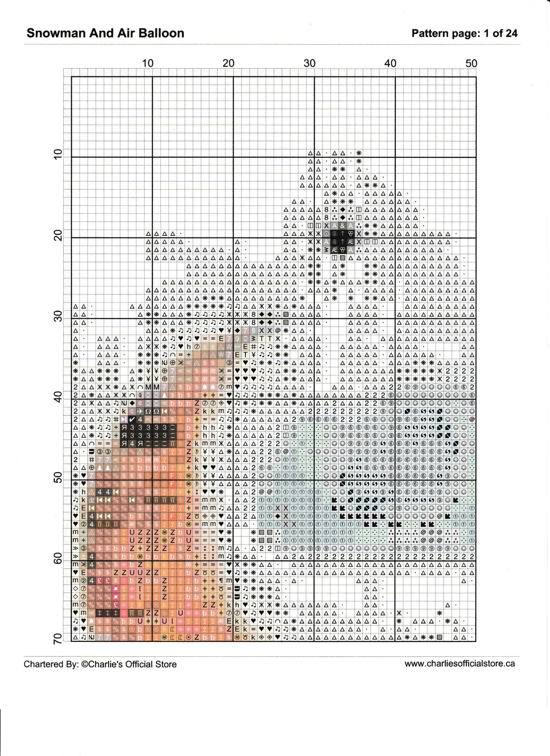 Counted Cross Stitch - Snowman And Air Balloon - Digital Download PDF download file (Copy) (Copy) Charlie's Official Store