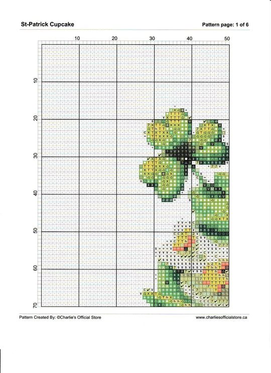 Counted Cross Stitch St-Patrick Cupcake Partial Coverage Digital Download PDF File Charlie's Official Store