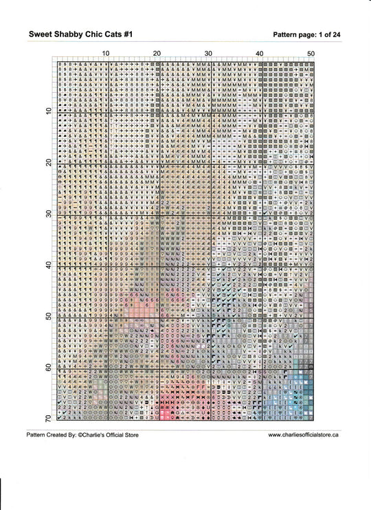 Counted Cross Stitch - Sweet Shabby Chic Cats #1 - Digital Download PDF download file