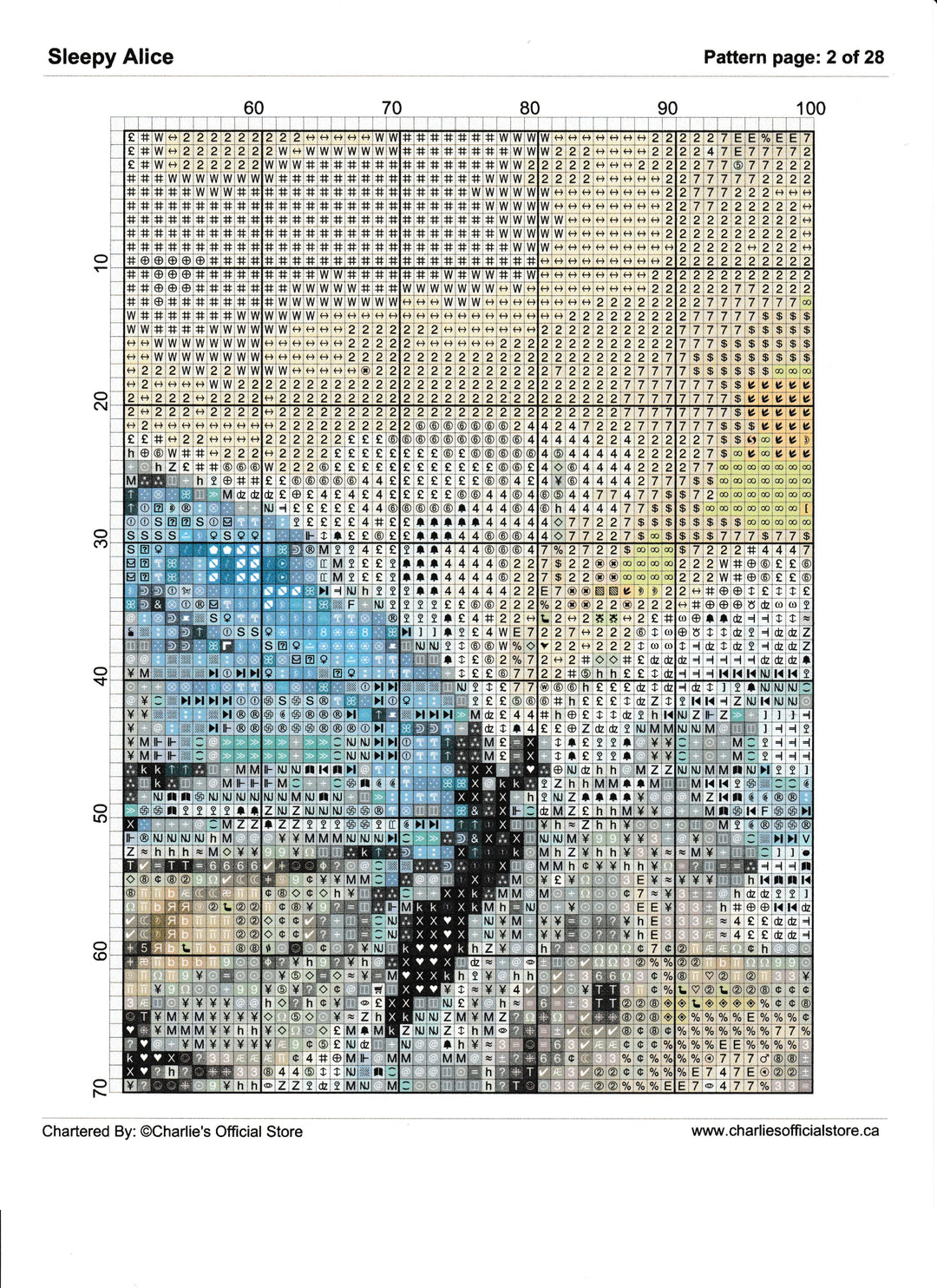 Counted Cross Stitch - Sleepy Alice - Digital Downlod PDF Charlie's Official Store