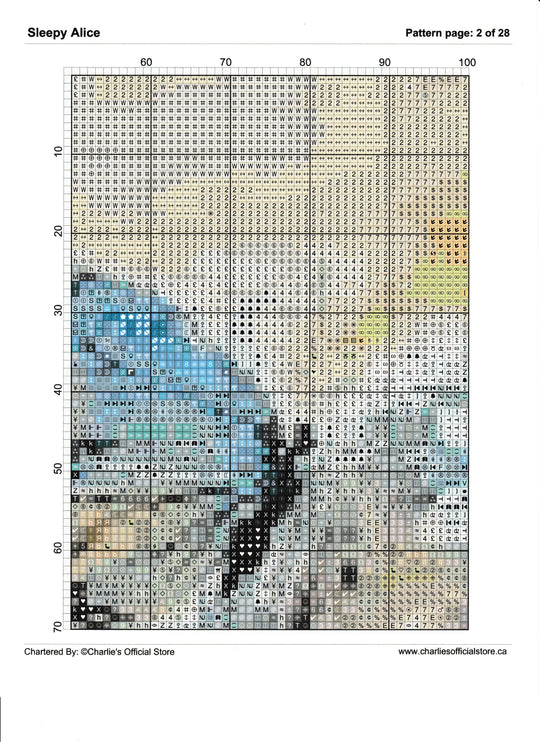 Counted Cross Stitch - Sleepy Alice - Digital Downlod PDF Charlie's Official Store