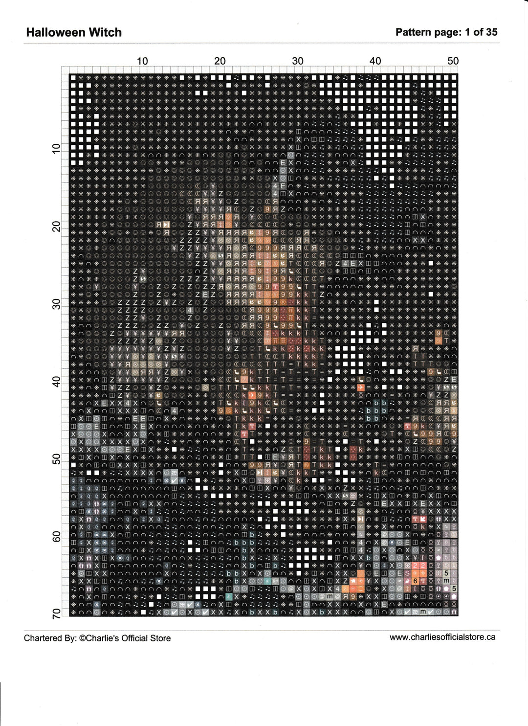 Counted Cross Stitch - Halloween Witch - Digital Download PDF download file Charlie's Official Store