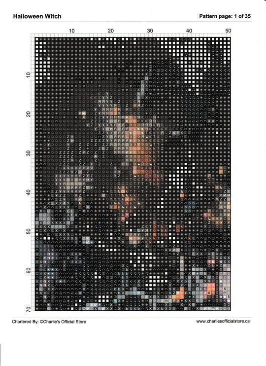 Counted Cross Stitch - Halloween Witch - Digital Download PDF download file Charlie's Official Store