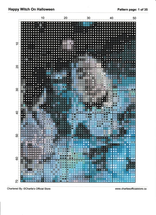 Counted Cross Stitch - Happy Witch On Halloween - Digital Downlod PDF (Copy) Charlie's Official Store