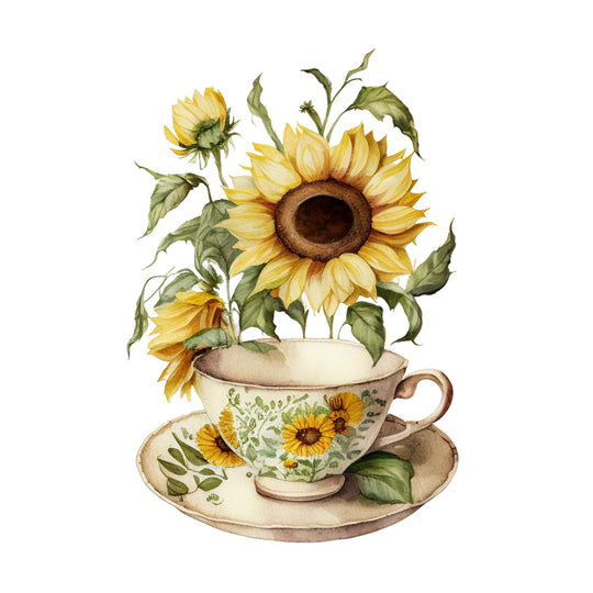 Sunflowers In Teacup Counted Cross Stitch Digital Download - Charlie's Diamond Painting