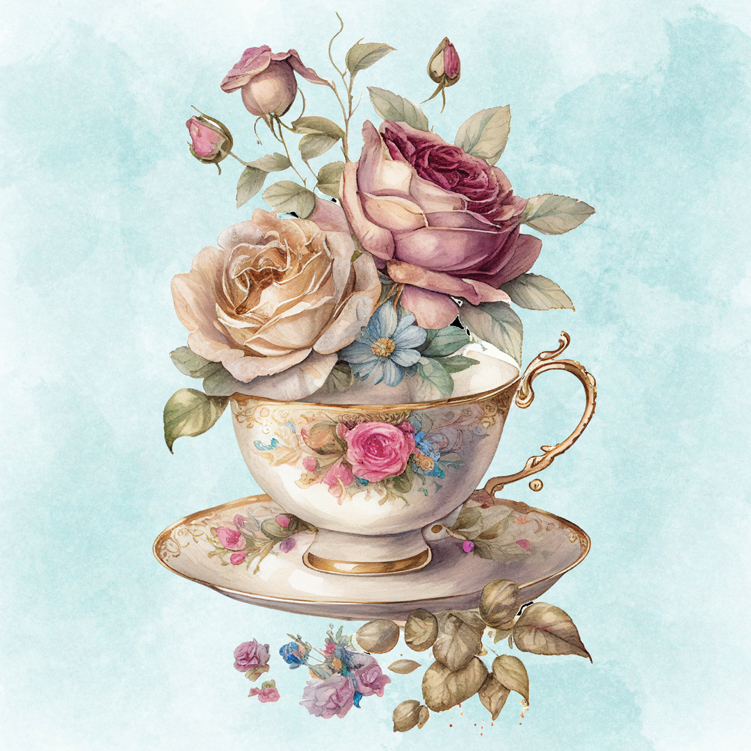 Roses In Teacup Counted Cross Stitch Digital Download - Charlie's Diamond Painting