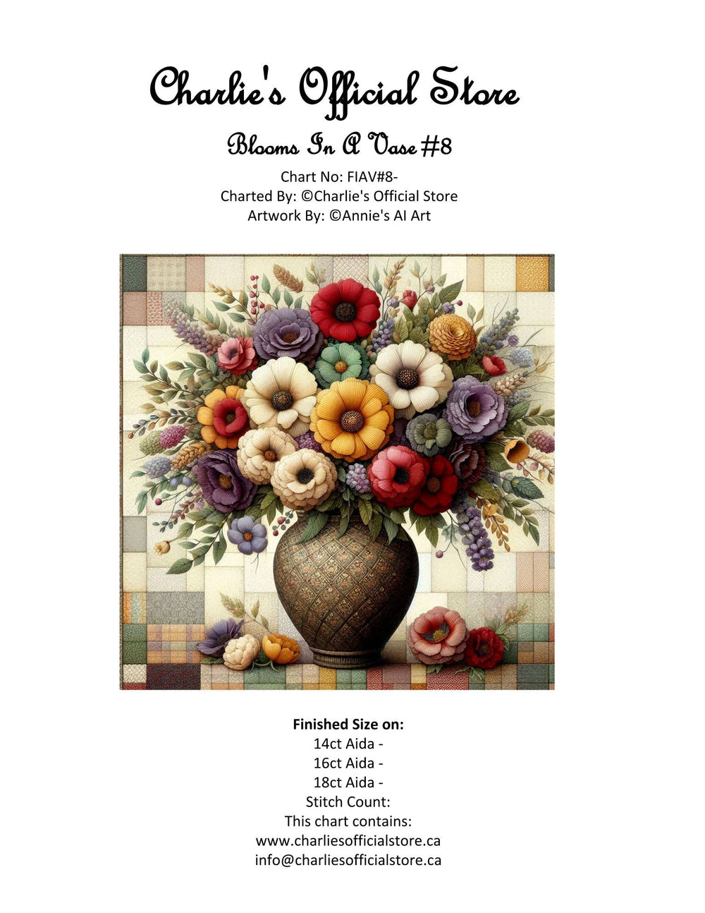 Counted Cross Stitch - Blooms In A Vase #7 - Digital Download PDF Charlie's Official Store