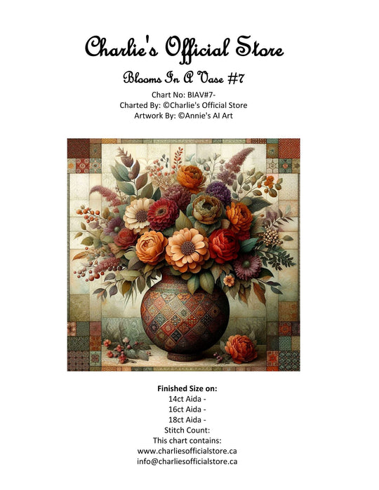 Counted Cross Stitch - Blooms In A Vase #7 - Digital Download PDF (Copy) Charlie's Official Store