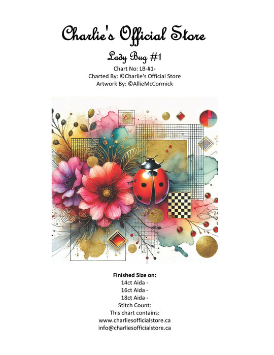 Counted Cross Stitch - Lady Bug #2 - Digital Download PDF download file Charlie's Official Store