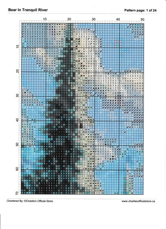 Counted Cross Stitch - Bear In Tranquil River - Digital Download PDF download file (Copy) Charlie's Official Store