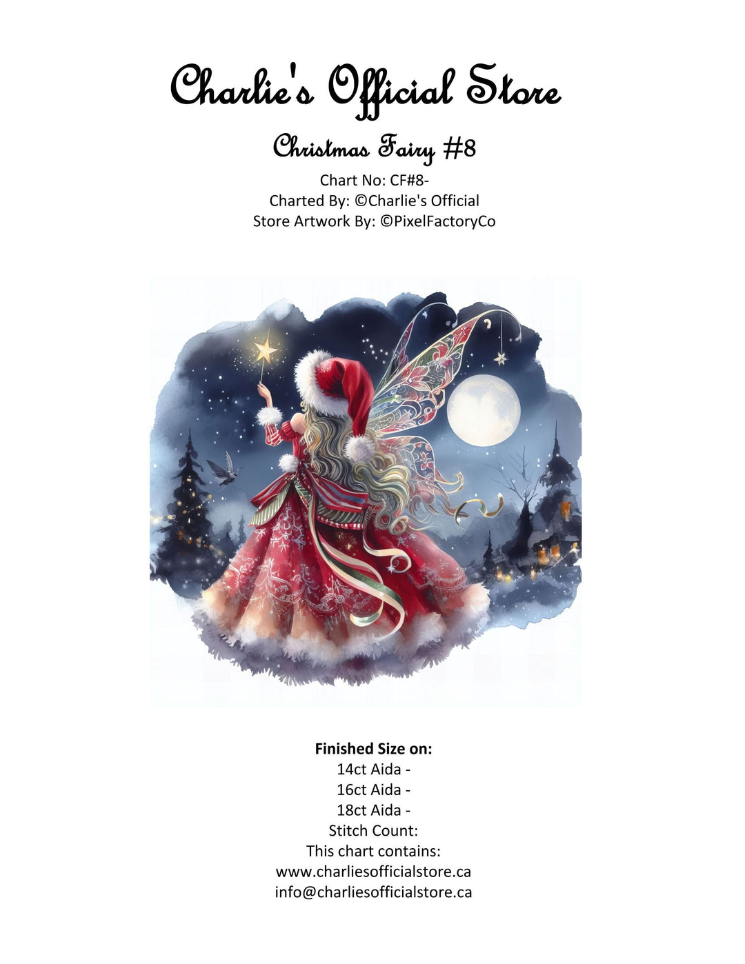 Counted Cross Stitch - Christmas Fairy #8 - Digital Download PDF download file (Copy) Charlie's Official Store