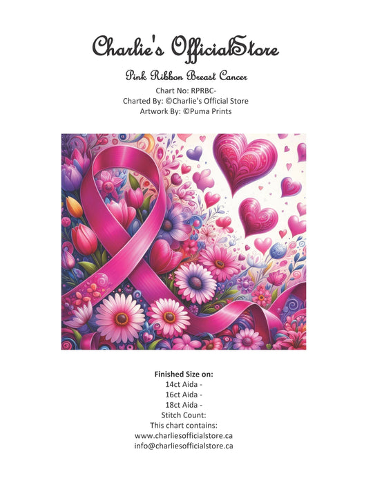 Counted Cross Stitch - Pink Ribbon Breast Cancer - Digital Download PDF download file (Copy) Charlie's Official Store