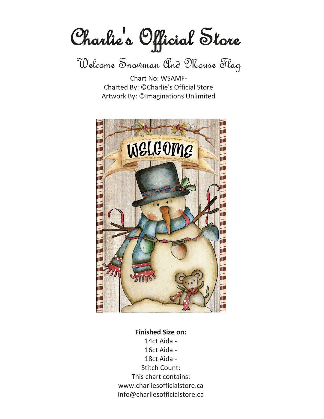Counted Cross Stitch - Welcome Snowman And Mouse Flag - Digital Download PDF File Charlie's Official Store