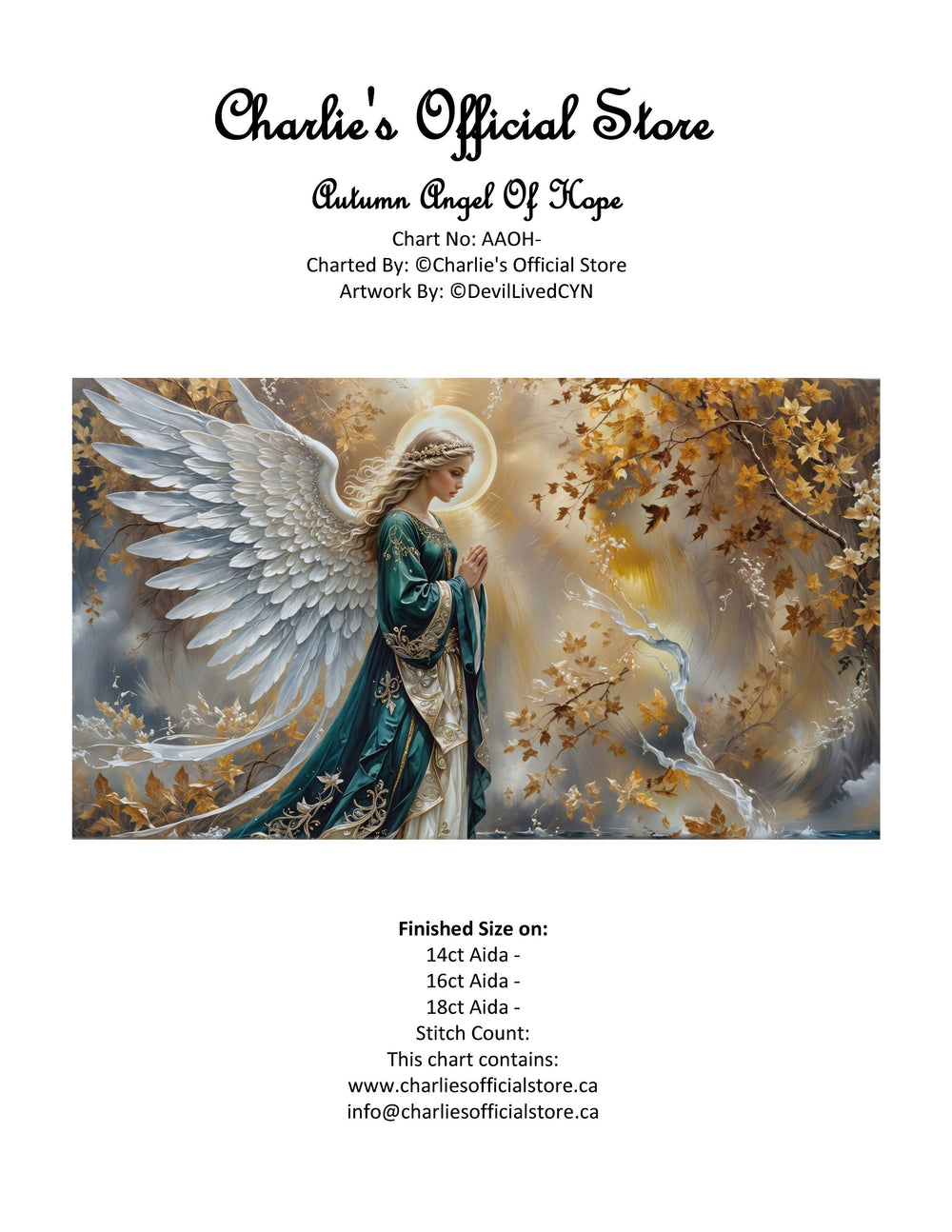 Counted Cross Stitch - Autumn Angel Of Hope - Digital Downlod PDF Charlie's Official Store