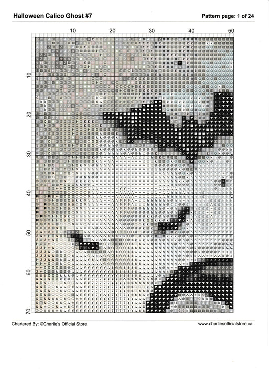 Counted Cross Stitch - Halloween Calico Ghost #7 - Digital Download PDF download file Charlie's Official Store