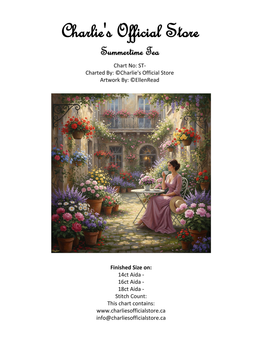 Counted Cross Stitch Summertime Tea Digital Download PDF File Charlie's Official Store