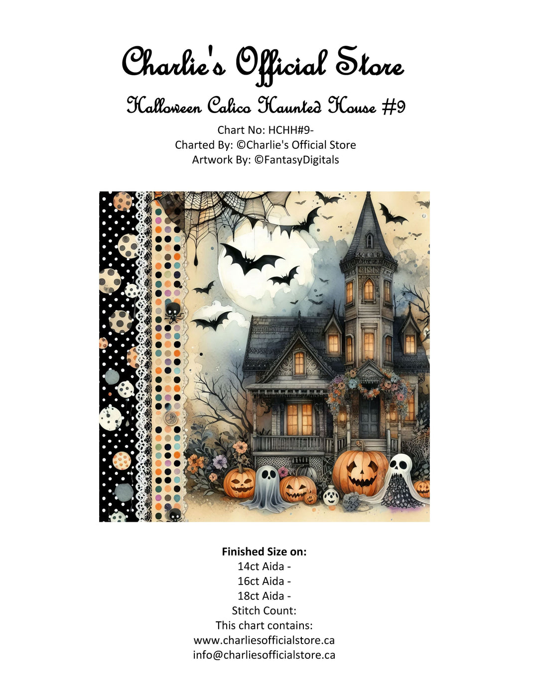 Counted Cross Stitch - Halloween Calico Haunted House #9 - Digital Download PDF download file Charlie's Official Store
