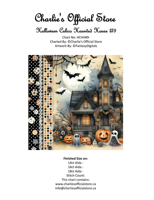 Counted Cross Stitch - Halloween Calico Haunted House #9 - Digital Download PDF download file Charlie's Official Store