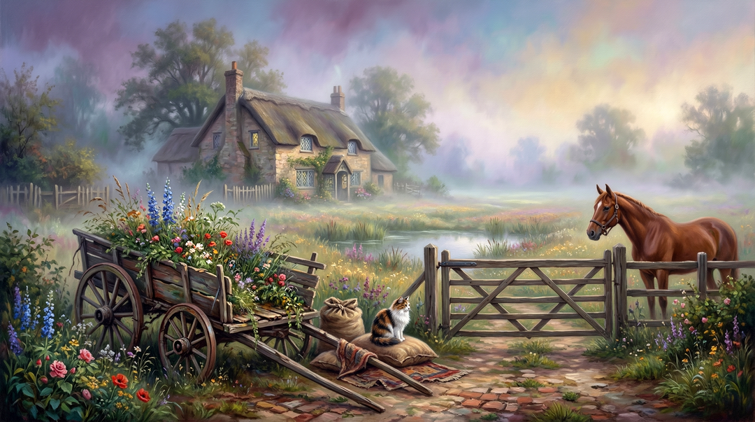 Counted Cross Stitch - Morning Mist Cottage - Digital Download PDF File Charlie's Official Store