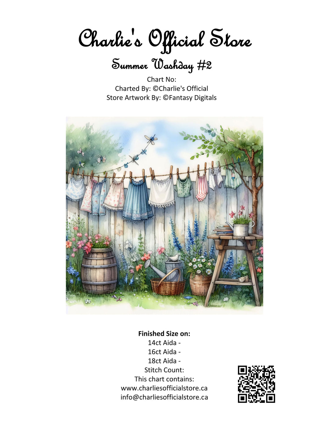 Counted Cross Stitch - Summer Washday #2 - Digital Download PDF File Charlie's Official Store