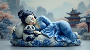 Counted Cross - Porcelain Princess With Panda - Full Coverage Digital Download PDF Format