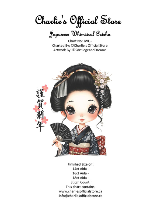 Counted Cross Stitch - Japanese Whimsical Geisha #8 - Digital Download PDF download file