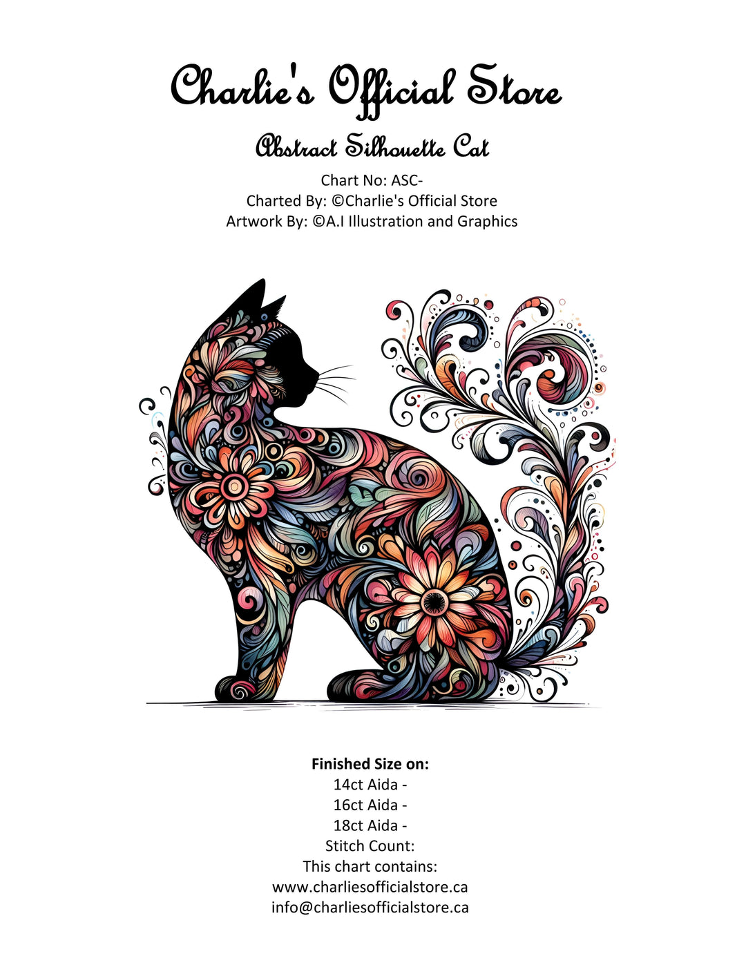Counted Cross Stitch - Abstract Silhouette Cat - Digital Download PDF download file (Copy) Charlie's Official Store