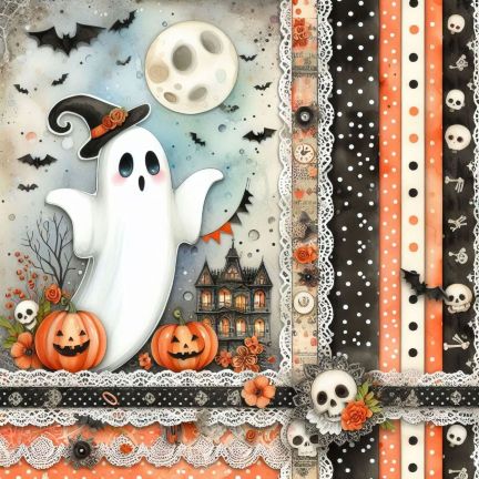 Counted Cross Stitch - Halloween Calico Ghost #7 - Digital Download PDF download file Charlie's Official Store
