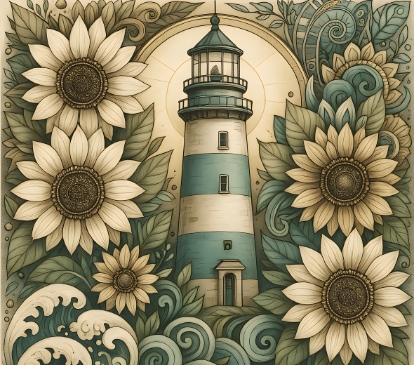 Counted Cross Stitch - Sunflower Lighthouse - Digital Download PDF File Charlie's Official Store