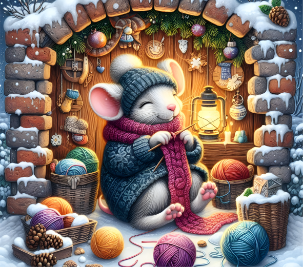 Counted Cross Stitch - Mouse Knitting By The Fire - Digital Download PDF File (Copy) Charlie's Official Store