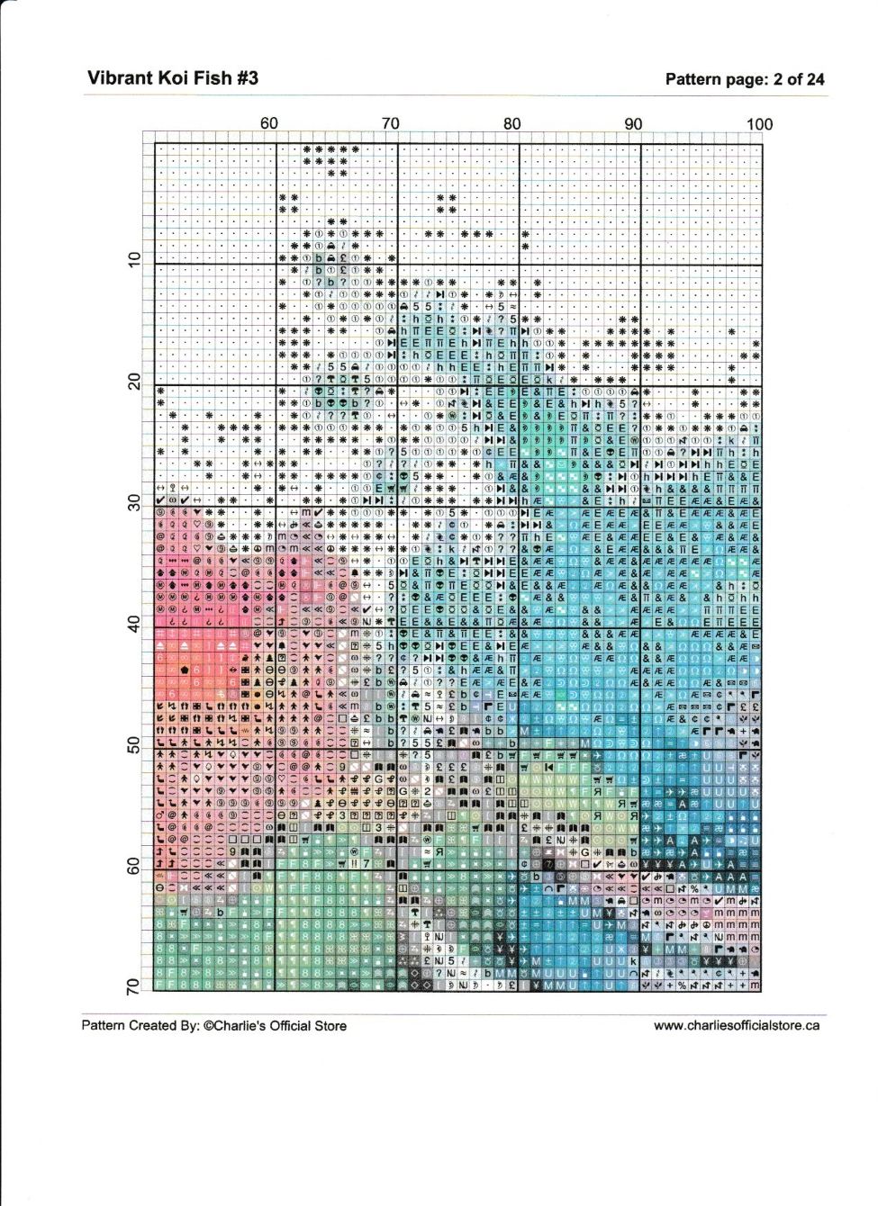 Counted Cross Stitch - Vibrant Koi Fish #3 - Digital Download PDF download file