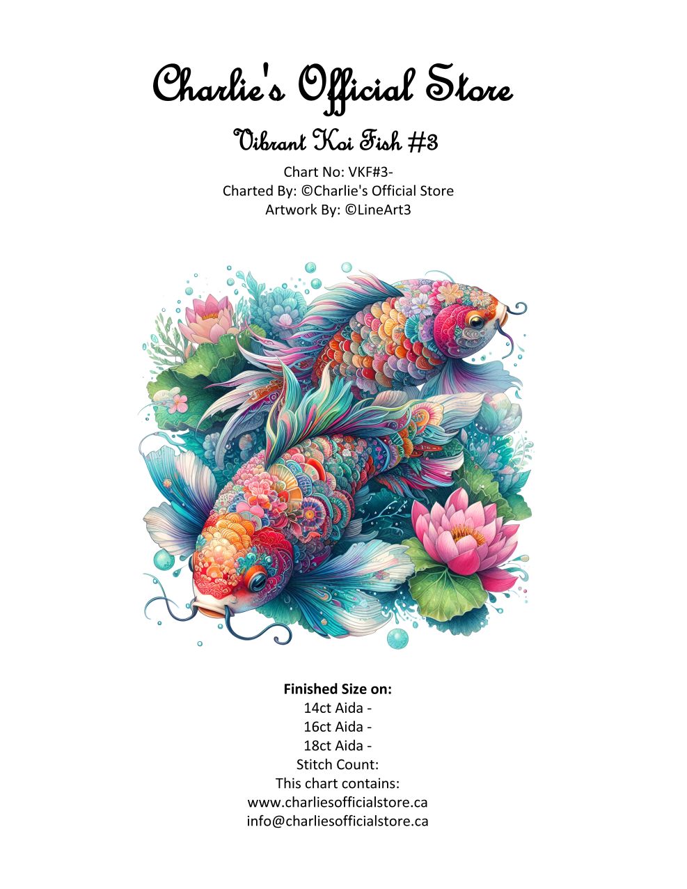 Counted Cross Stitch - Vibrant Koi Fish #3 - Digital Download PDF download file