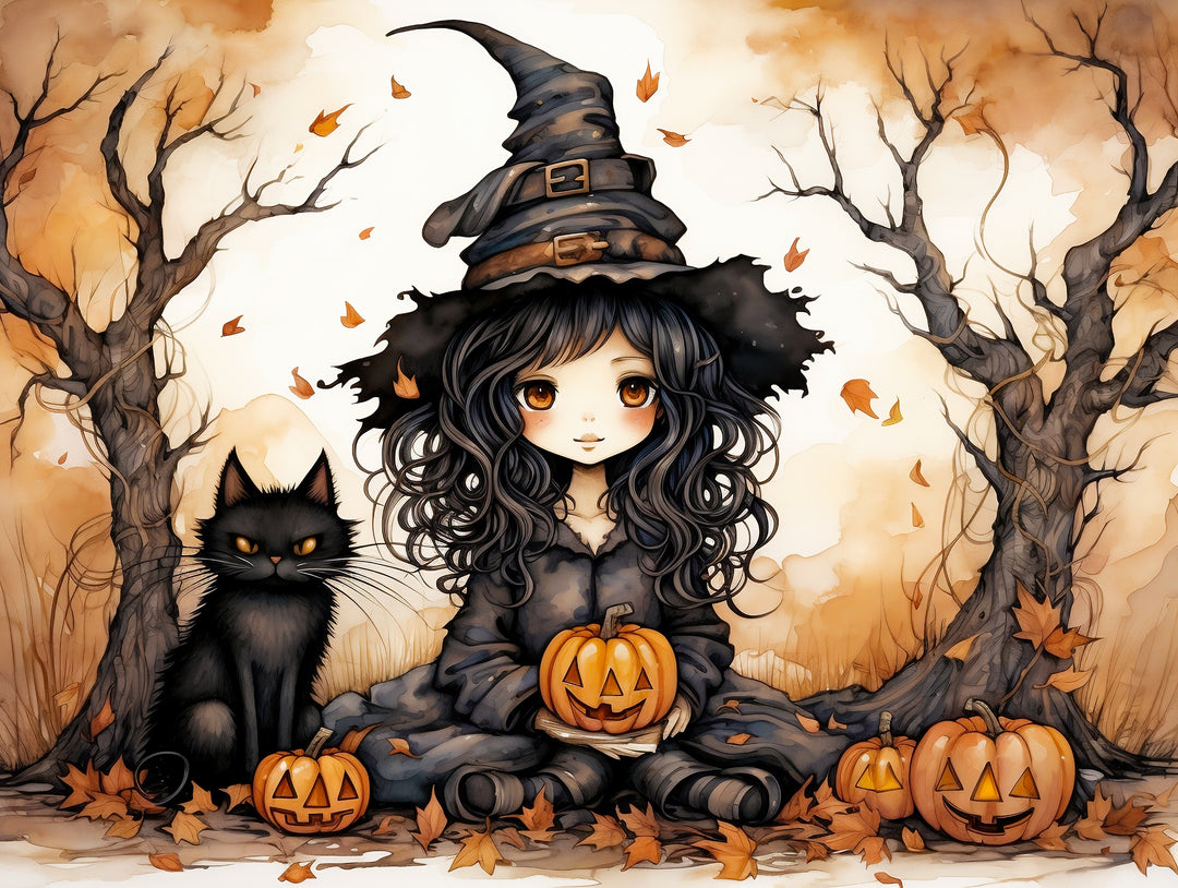 Cute Little Witch And Friends Counted Cross Stitch Digital Download - Charlie's Diamond Painting