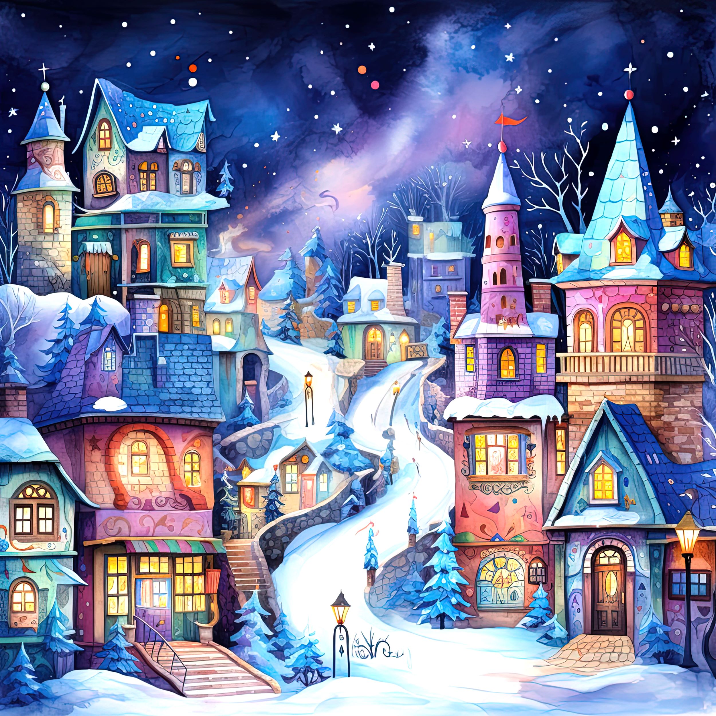 Counted Cross Stitch Christmas Town At Night Digital Download PDF File Charlie's Official Store