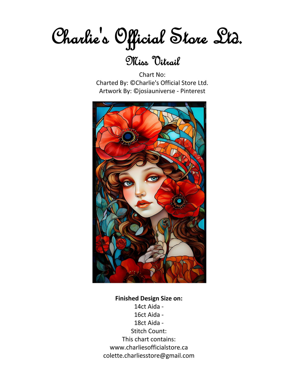 Miss Vitrail Counted Cross Stitch Digital Download - Charlie's Diamond Painting