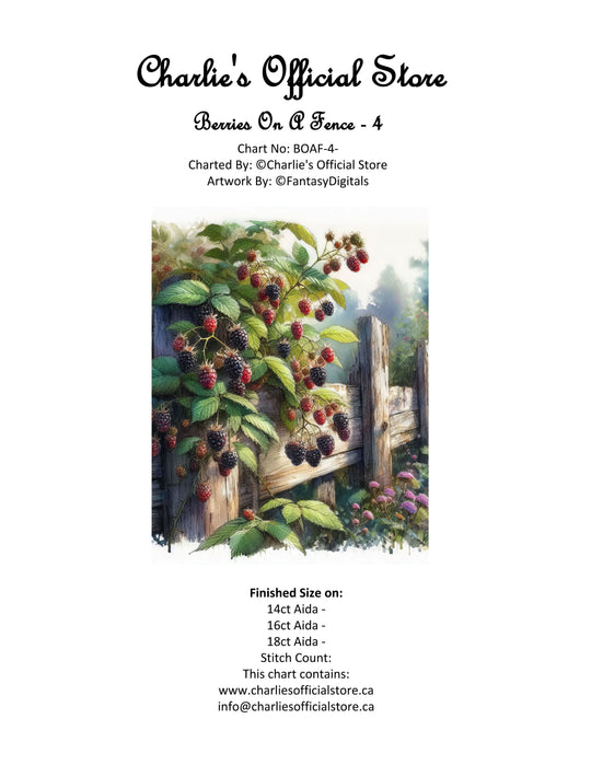 Counted Cross Stitch Berries On A Fence - 4  Digital Download Charlie's Official Store