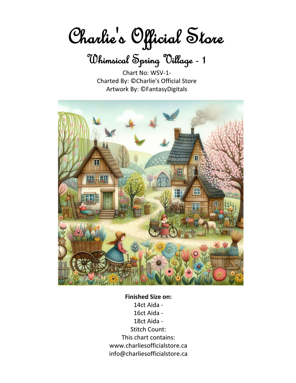 Counted Cross Stitch Whimsical Spring Village - 1  Digital Download Charlie's Official Store