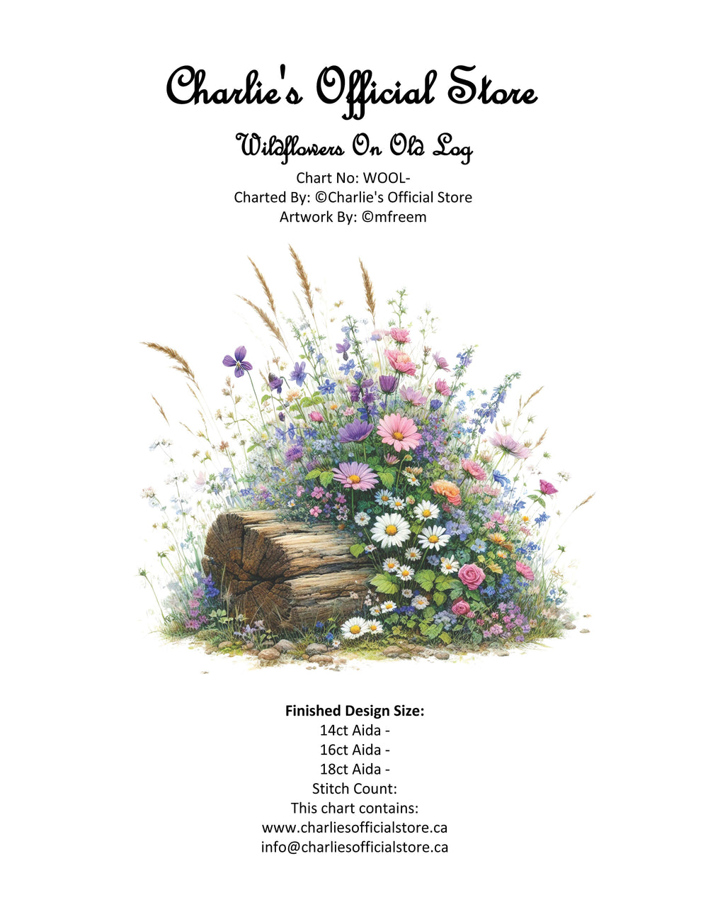 Counted Cross Stitch Wildflowers On Old Log Partial Digital Download PDF File Charlie's Official Store