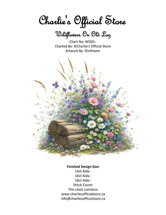 Counted Cross Stitch Wildflowers On Old Log Partial Digital Download PDF File Charlie's Official Store