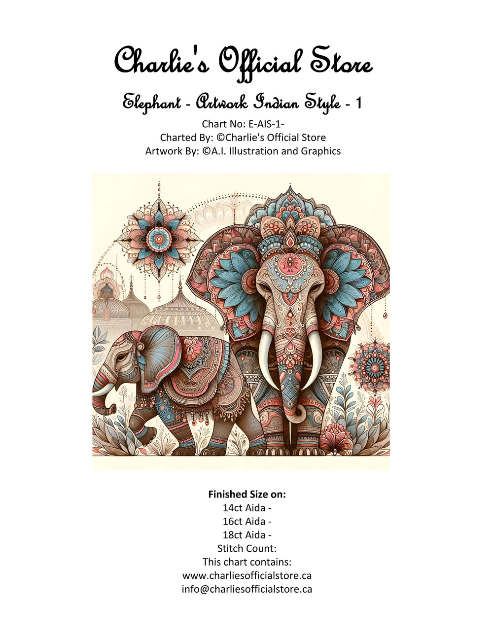 Counted Cross Stitch Elephant - Artwork Indian Style - 1 Digital Download Charlie's Official Store