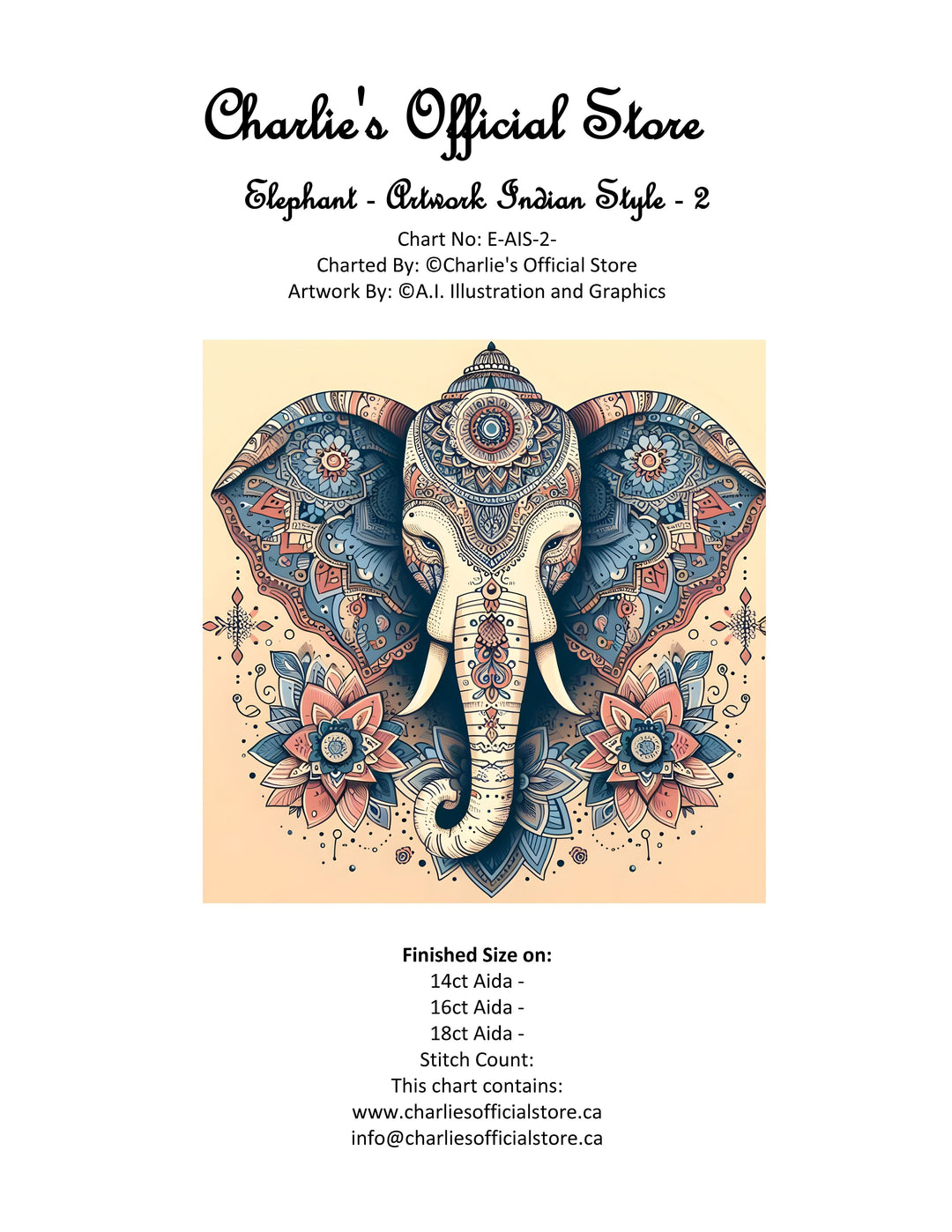 Counted Cross Stitch Elephant - Artwork Indian Style - 2  Digital Download Charlie's Official Store