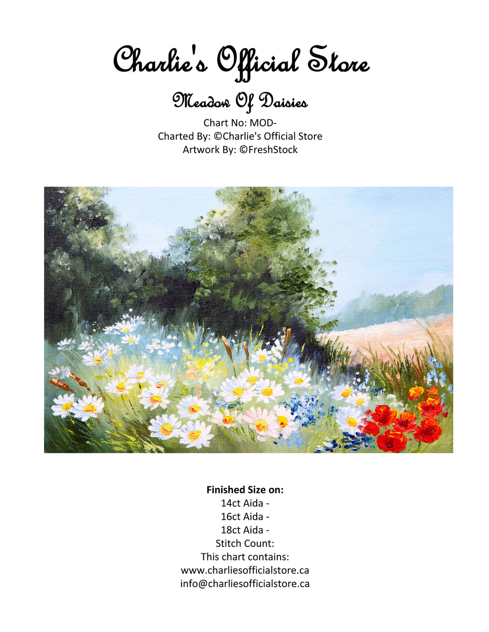 Counted Cross Stitch Meadow Of Daisies Digital Download Charlie's Official Store