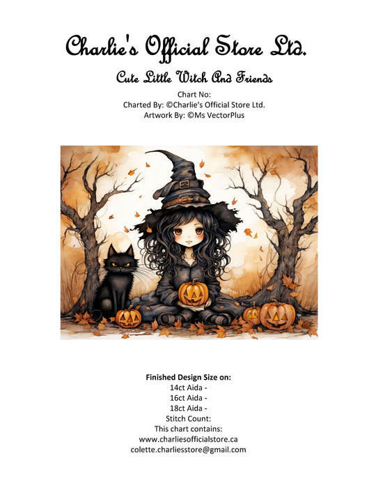 Cute Little Witch And Friends Counted Cross Stitch Digital Download - Charlie's Diamond Painting