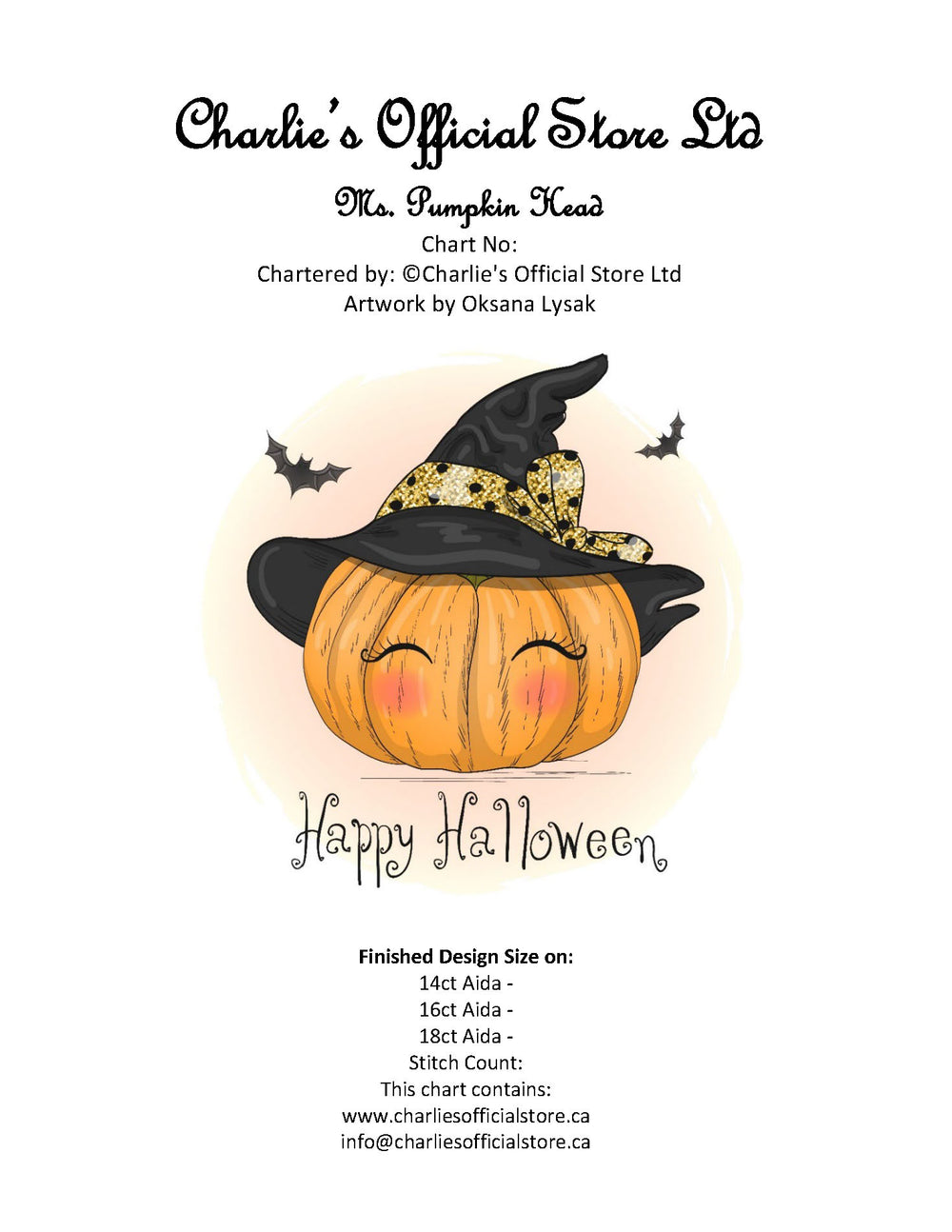 Counted Cross Stitch Ms. Pumpkin Head Digital Download Charlie's Official Store