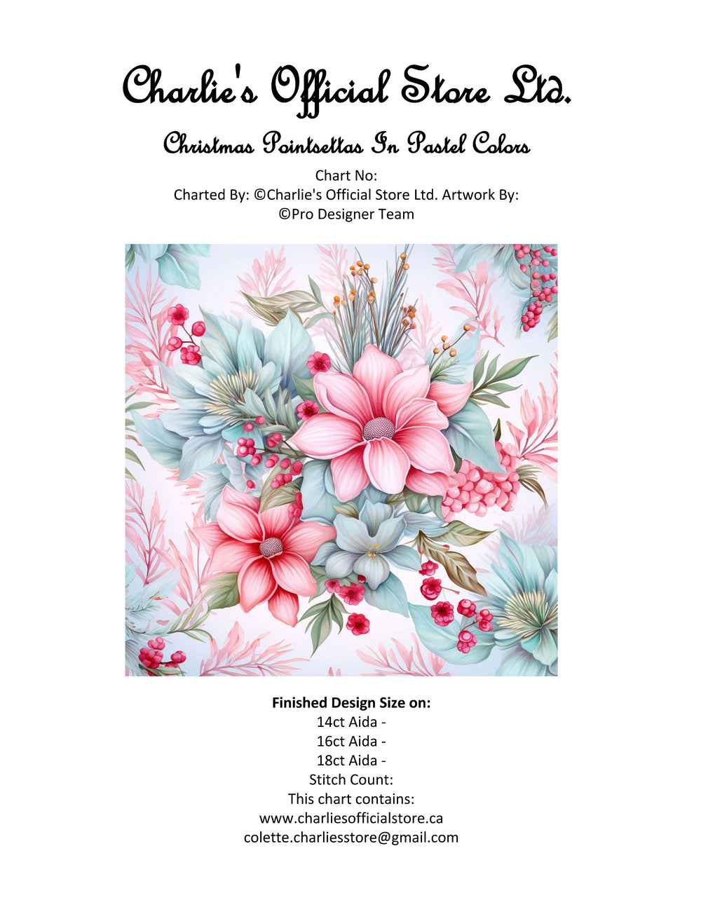 Christmas Pointsettas In Pastel Colors Counted Cross Stitch Digital Download - Charlie's Diamond Painting