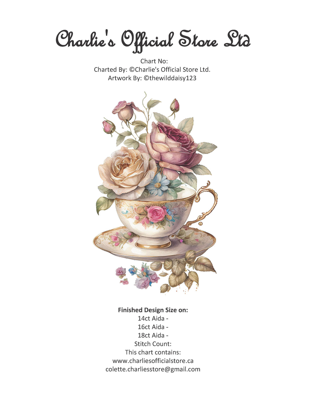 Roses In Teacup Counted Cross Stitch Digital Download - Charlie's Diamond Painting