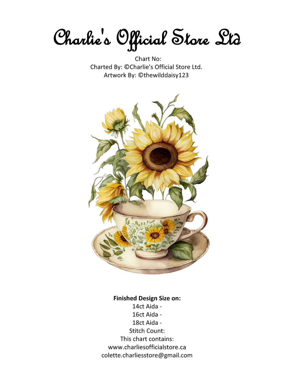 Sunflowers In Teacup Counted Cross Stitch Digital Download - Charlie's Diamond Painting